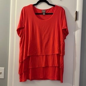 Chico’s Red Orange Tiered Bottom Short Sleeve Blouse